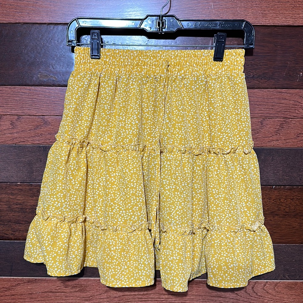 Allegra K Banded Ruffled Yellow Floral Mini Skirt